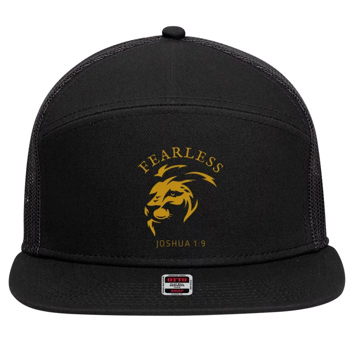 Christian Faith Fearless Joshua 1:9 Lion Of Judah Gift 7 Panel Mesh Trucker Snapback Hat