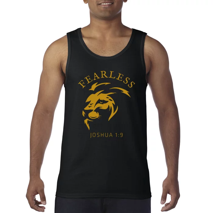 Christian Faith Fearless Joshua 1:9 Lion Of Judah Gift Tank Top