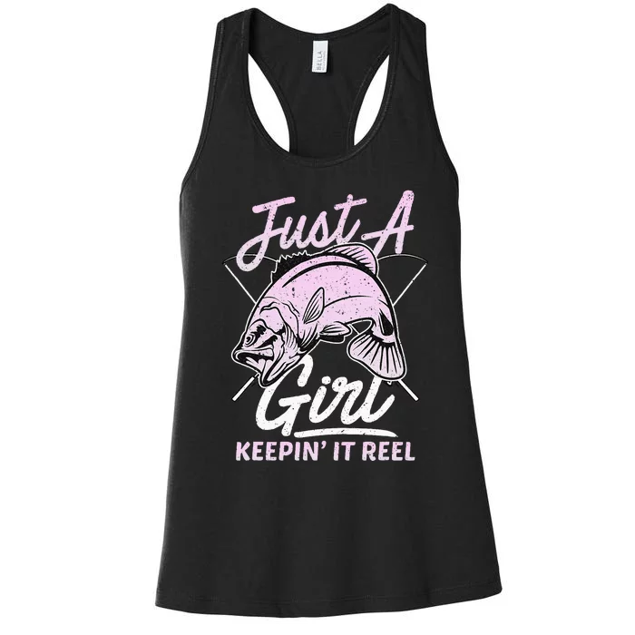 Cute Fishing Funny Keeping It Reel Purple Women's Racerback Tank