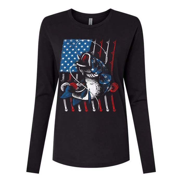 Cool Fishing For American Flag USA Fish Lover Gift Womens Cotton Relaxed Long Sleeve T-Shirt