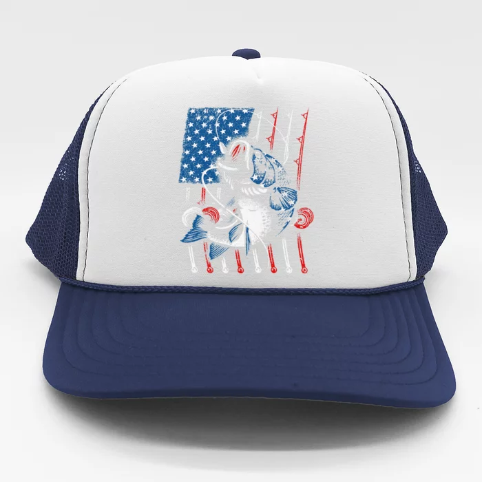 Cool Fishing For American Flag USA Fish Lover Gift Trucker Hat