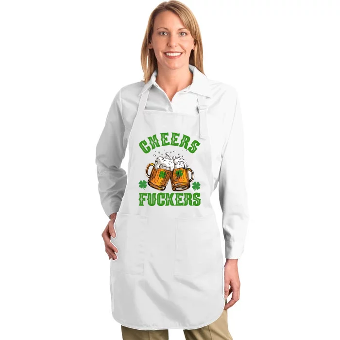 Cheers Fuckers Funny St Patrick's Day Beer Full-Length Apron With Pocket