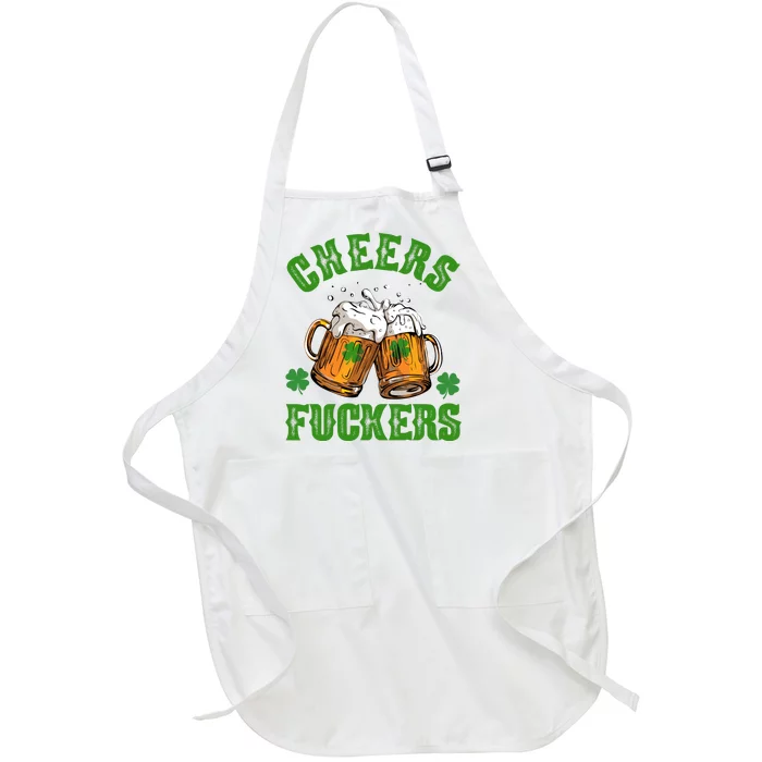 Cheers Fuckers Funny St Patrick's Day Beer Full-Length Apron With Pocket