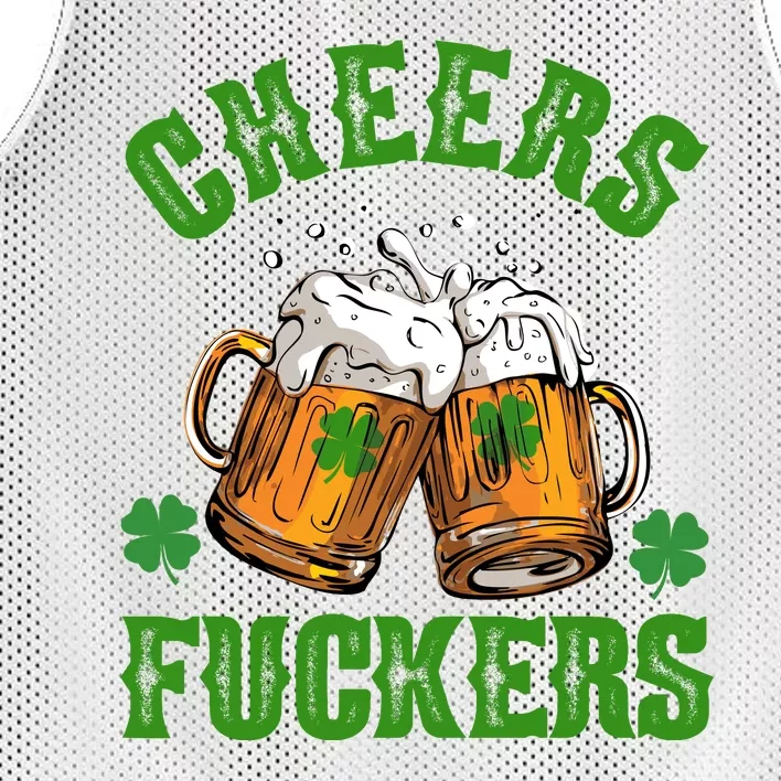 Cheers Fuckers Funny St Patrick's Day Beer Mesh Reversible Basketball Jersey Tank