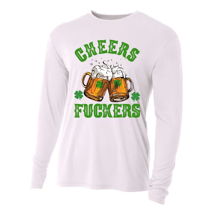 Cheers Fuckers Funny St Patrick's Day Beer Cooling Performance Long Sleeve Crew