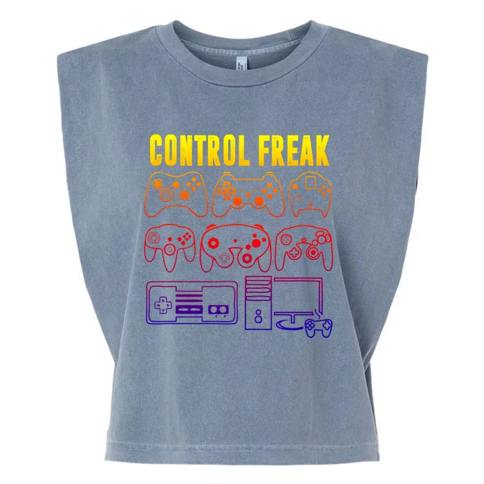 Control Freak Funny Video Game Player Quote Retro Controller Gift Garment-Dyed Women's Muscle Tee