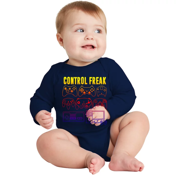 Control Freak Funny Video Game Player Quote Retro Controller Gift Baby Long Sleeve Bodysuit