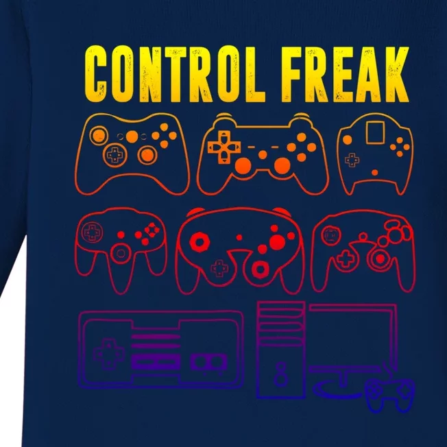 Control Freak Funny Video Game Player Quote Retro Controller Gift Baby Long Sleeve Bodysuit