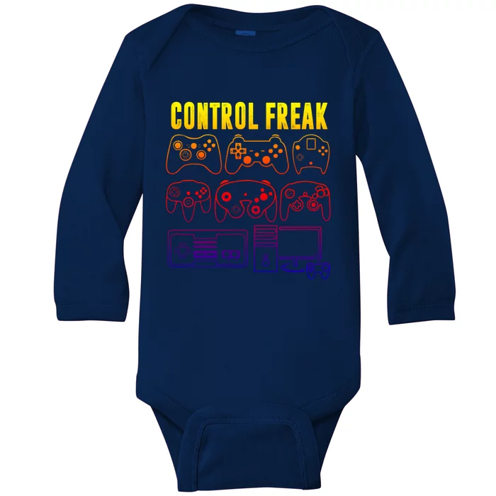 Control Freak Funny Video Game Player Quote Retro Controller Gift Baby Long Sleeve Bodysuit