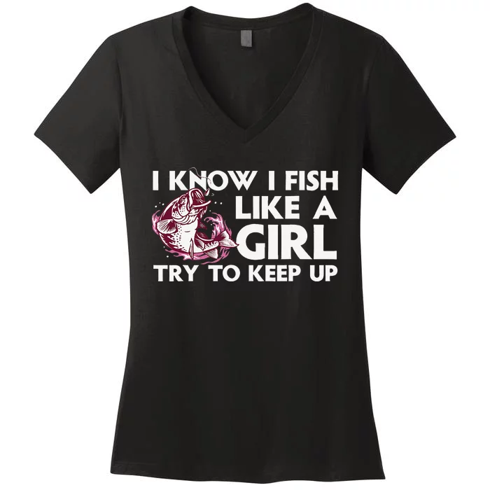 Cool Fishing For Trout Angler Bass Fish Hunting Women's V-Neck T-Shirt