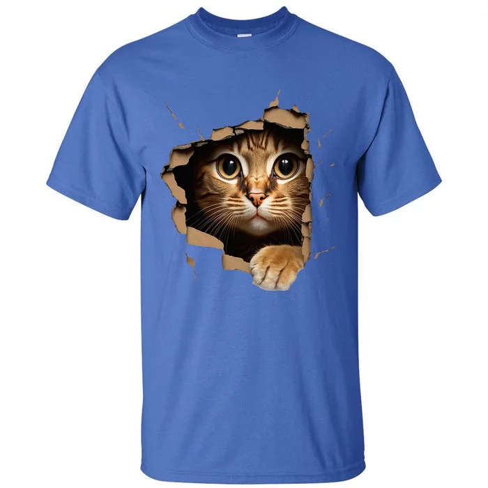 Cute kitten looks from torn fabric - Cats Tall T-Shirt