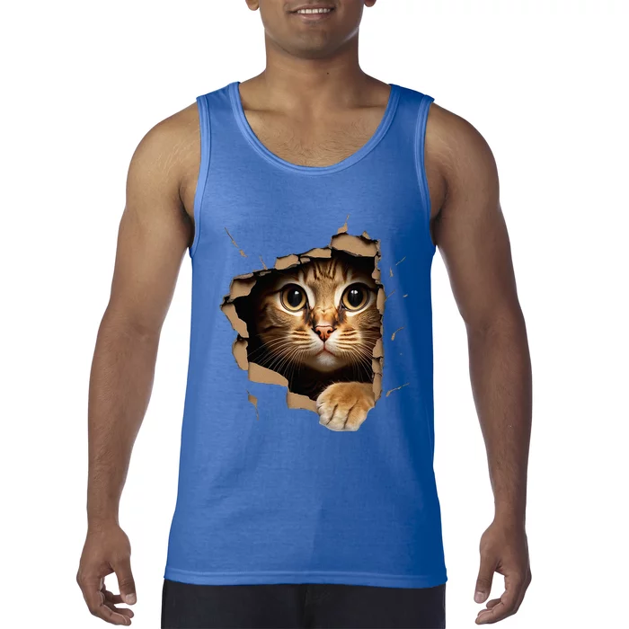 Cute kitten looks from torn fabric - Cats Tank Top