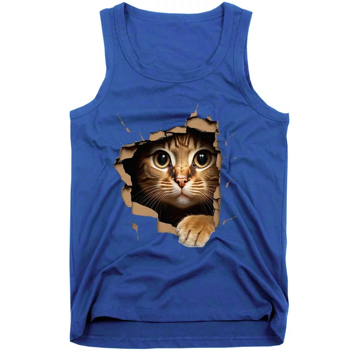 Cute kitten looks from torn fabric - Cats Tank Top