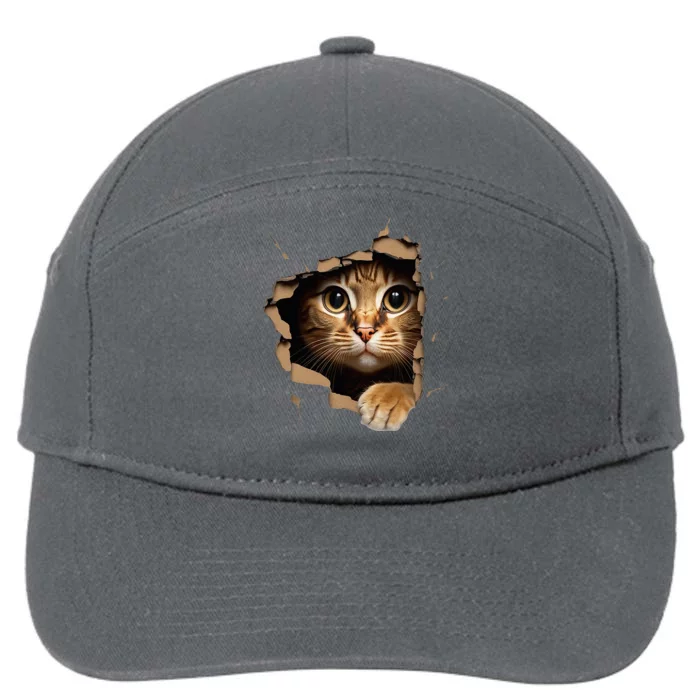 Cute kitten looks from torn fabric - Cats 7-Panel Snapback Hat