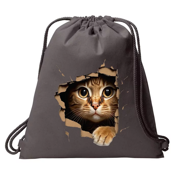 Cute kitten looks from torn fabric - Cats Drawstring Bag