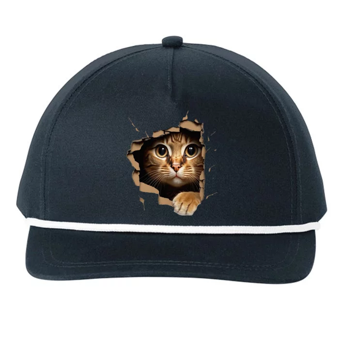 Cute kitten looks from torn fabric - Cats Snapback Five-Panel Rope Hat