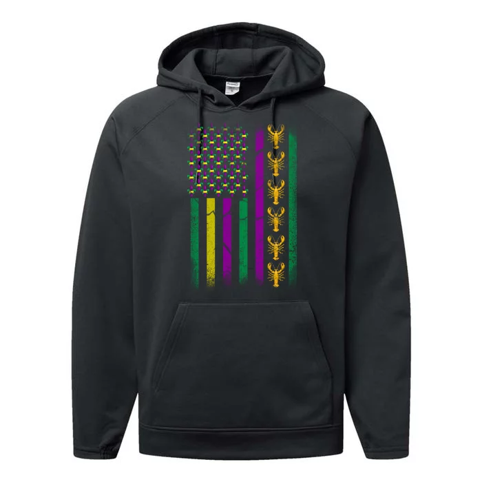 Crawfish Fleur-De-Lis Flag Mardi Gras Performance Fleece Hoodie