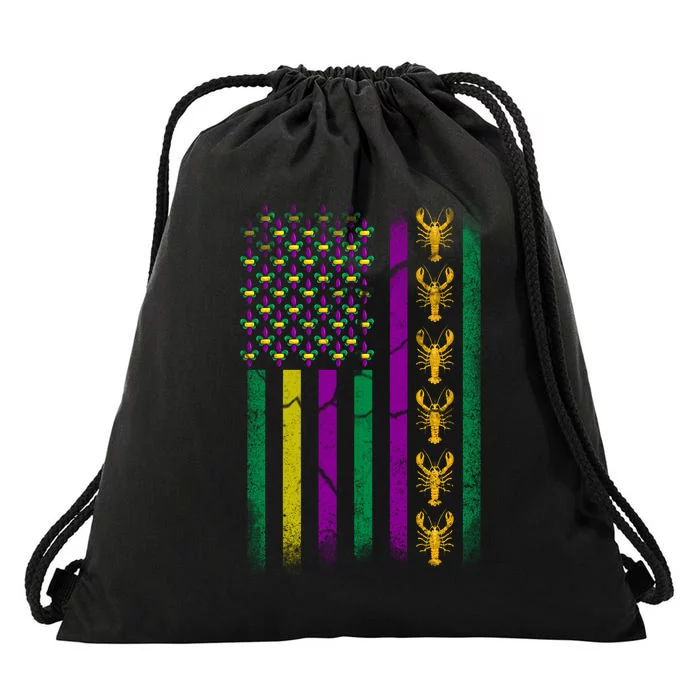 Crawfish Fleur-De-Lis Flag Mardi Gras Drawstring Bag