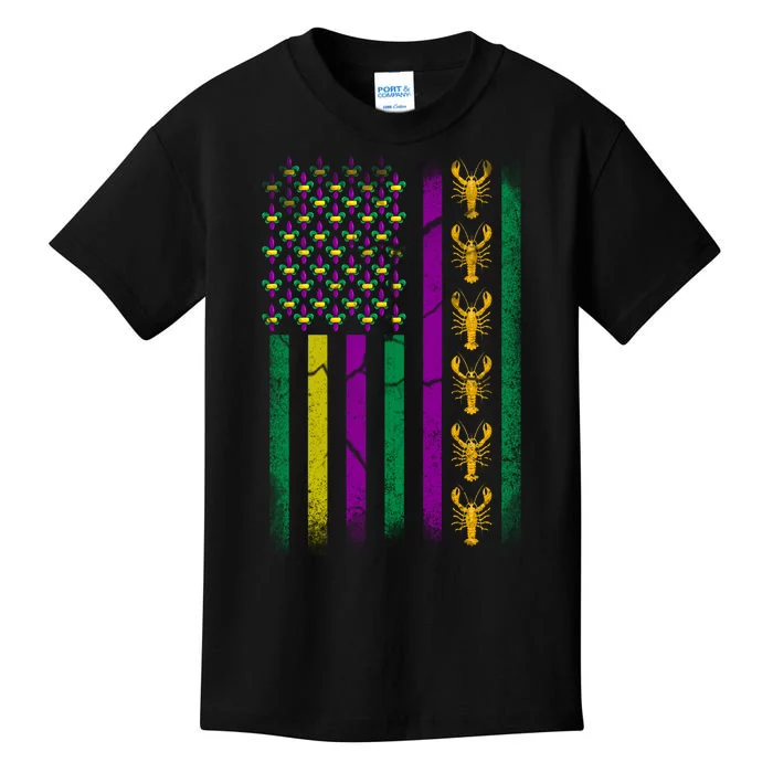 Crawfish Fleur-De-Lis Flag Mardi Gras Kids T-Shirt