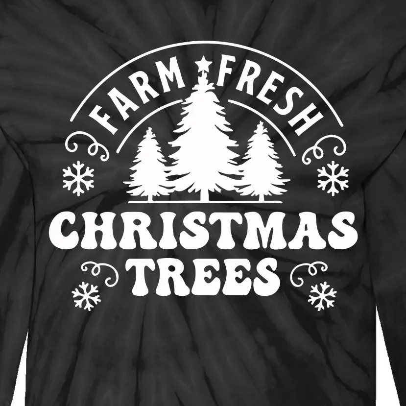 Christmas Farm Fresh Trees Retro Farmer Tie-Dye Long Sleeve Shirt