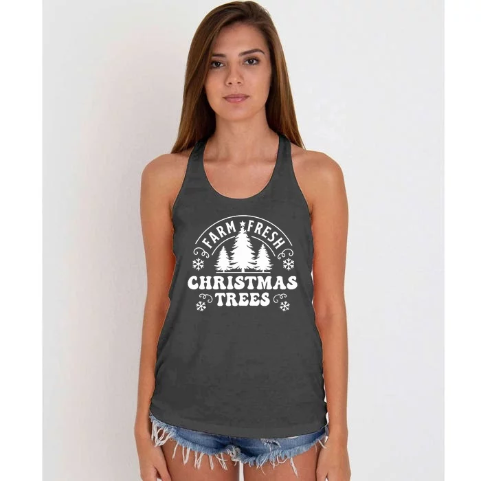 Christmas Farm Fresh Trees Retro Farmer Women's Knotted Racerback Tank