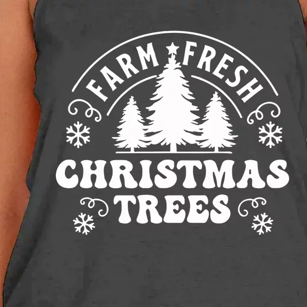 Christmas Farm Fresh Trees Retro Farmer Women's Knotted Racerback Tank