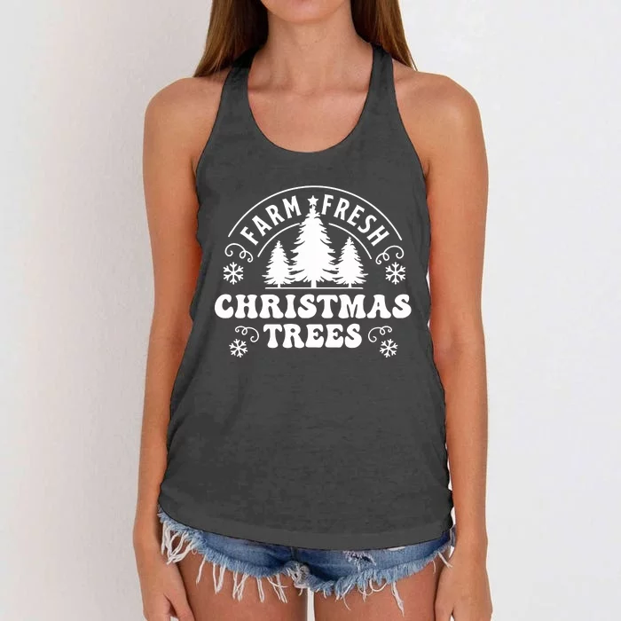 Christmas Farm Fresh Trees Retro Farmer Women's Knotted Racerback Tank