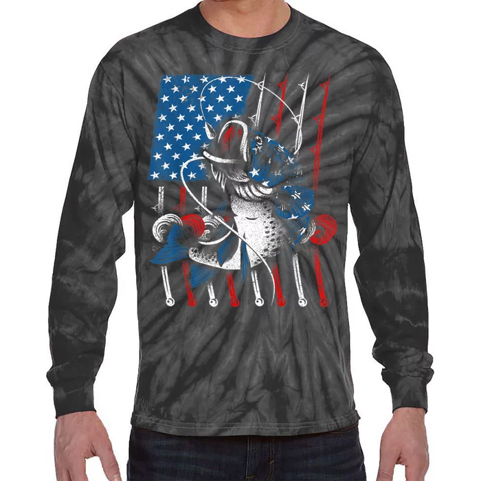 Cool Fishing For Wo American Flag USA Fish Lover Tie-Dye Long Sleeve Shirt