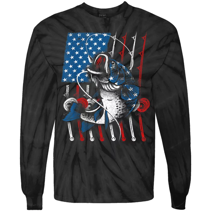 Cool Fishing For Wo American Flag USA Fish Lover Tie-Dye Long Sleeve Shirt