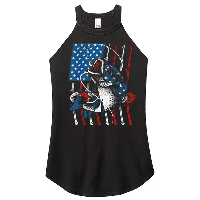 Cool Fishing For Wo American Flag USA Fish Lover Women’s Perfect Tri Rocker Tank