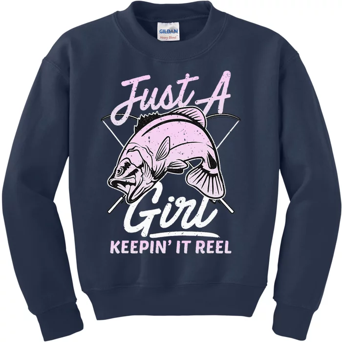 cute fishing funny keeping it reel purple pink Kids Sweatshirt