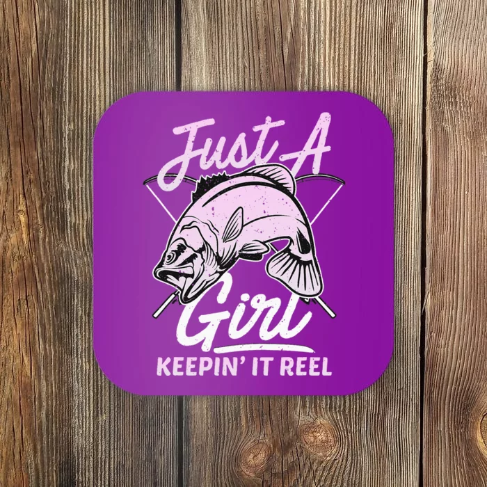 cute fishing funny keeping it reel purple pink Coaster