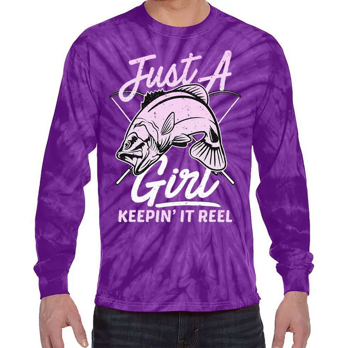 cute fishing funny keeping it reel purple pink Tie-Dye Long Sleeve Shirt