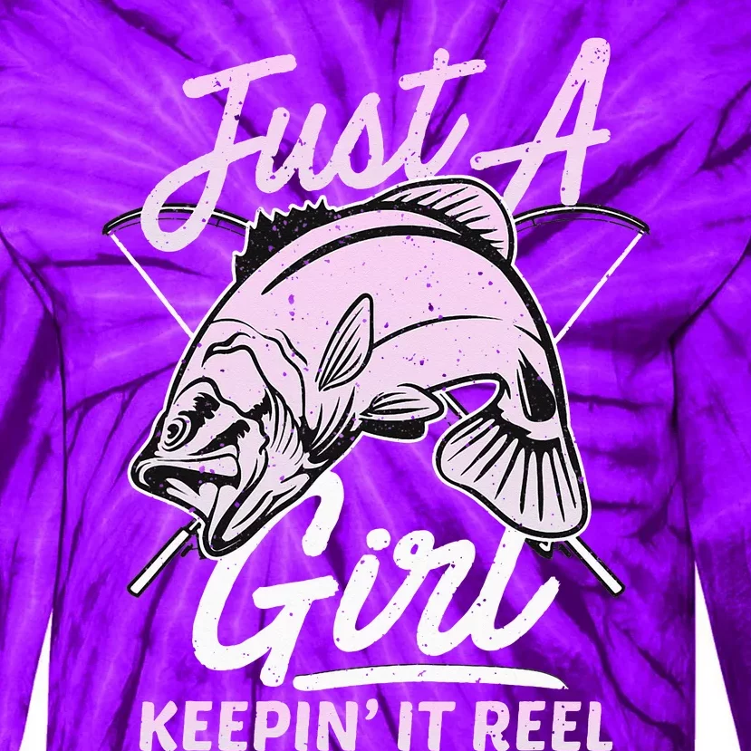 cute fishing funny keeping it reel purple pink Tie-Dye Long Sleeve Shirt