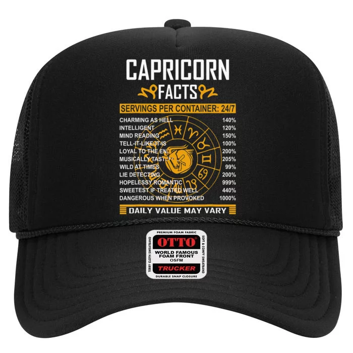 Capricorn Facts Funny Horoscope Astrology Born Birthday High Crown Mesh Trucker Hat