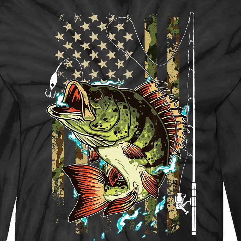 Cool Fishing For Women American Flag USA Fishing Lover Tie-Dye Long Sleeve Shirt