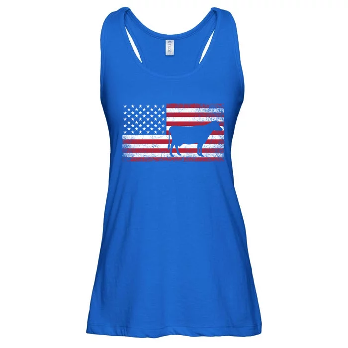 Cow Farm Farmer 4th Of July American Flag Patriotic Usa Meaningful Gift Ladies Essential Flowy Tank