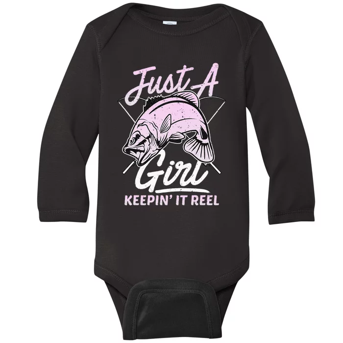 Cute Fishing Funny Keeping It Reel Purple Pink Baby Long Sleeve Bodysuit