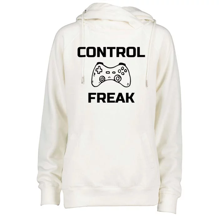 Control Freak Funny Gamer Vintage Nerd Video Games Cute Gift Womens Funnel Neck Pullover Hood