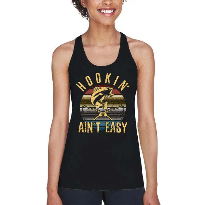 Cute Funny Fishing Vintage Hookin Aint Easy Fisherman Gift Women's Racerback Tank