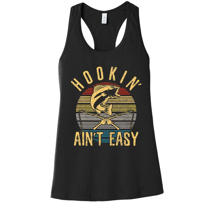 Cute Funny Fishing Vintage Hookin Aint Easy Fisherman Gift Women's Racerback Tank