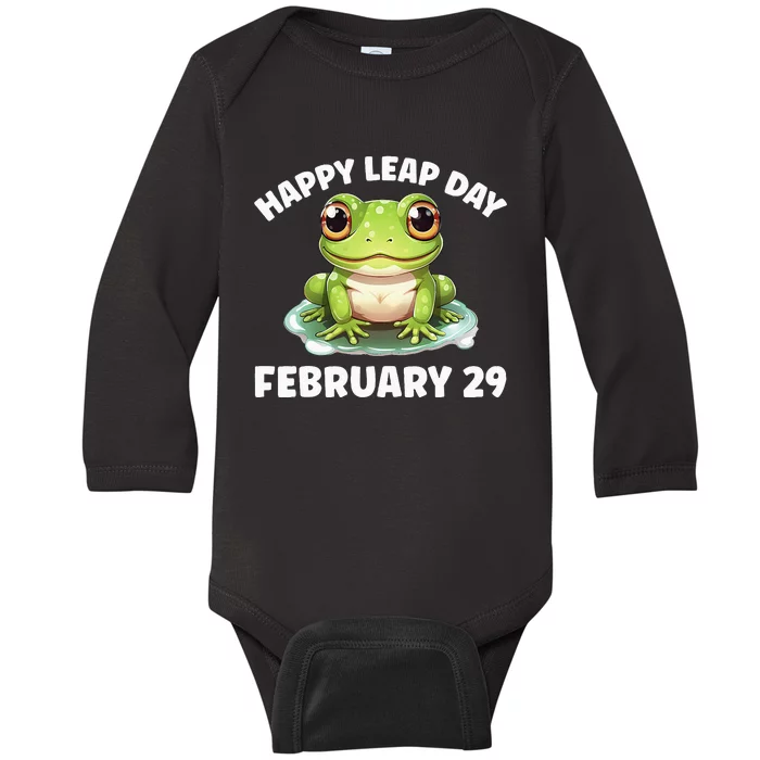 Cute Frog February 29th Leap Day 2024 Baby Long Sleeve Bodysuit