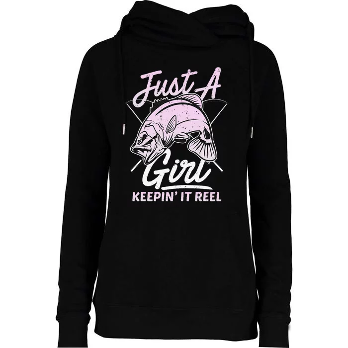 cute fishing funny keeping it reel wo purple pink Womens Funnel Neck Pullover Hood