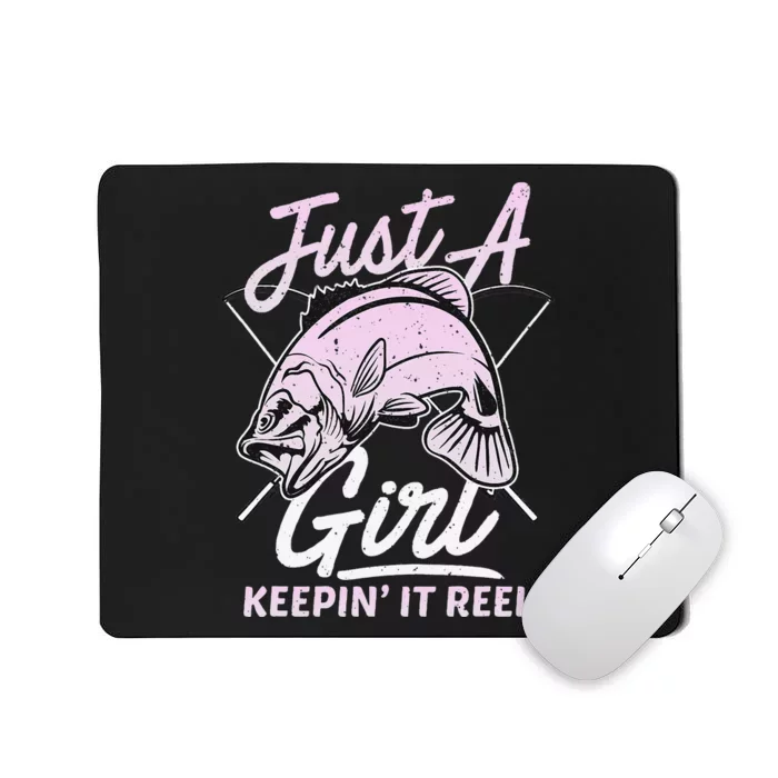 cute fishing funny keeping it reel wo purple pink Mousepad