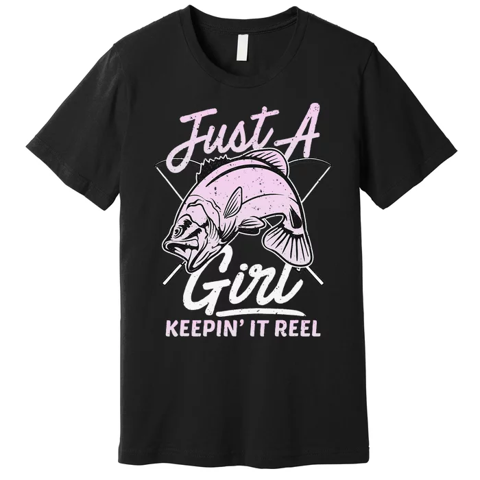 cute fishing funny keeping it reel wo purple pink Premium T-Shirt