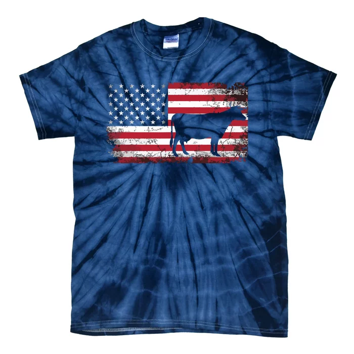 Cow Farm Farmer 4th Of July American Flag Patriotic USA Tie-Dye T-Shirt