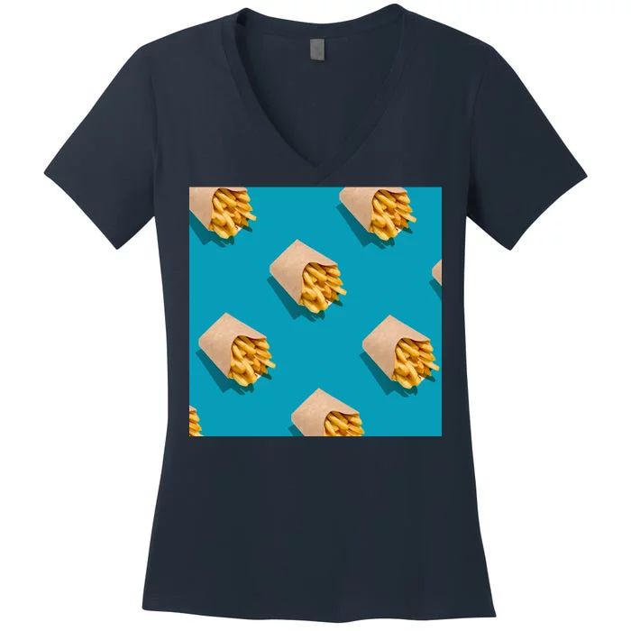 Cute Funny French Fry Fries Pastern Women's V-Neck T-Shirt