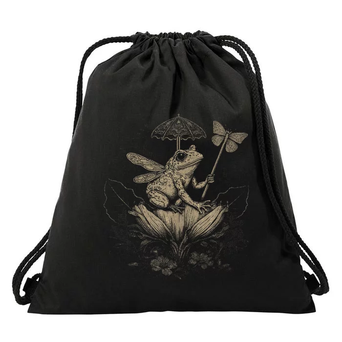 Cute Fairycore Floral Frog Aesthetic Women Graphic Drawstring Bag