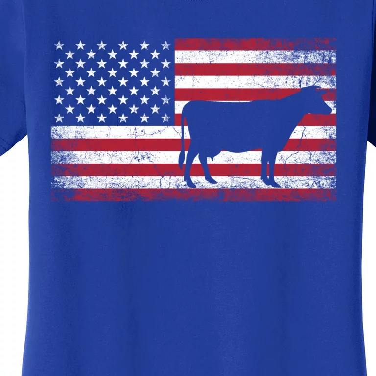 Cow Farm Farmer 4th Of July American Flag Patriotic Usa Gift Women's T-Shirt