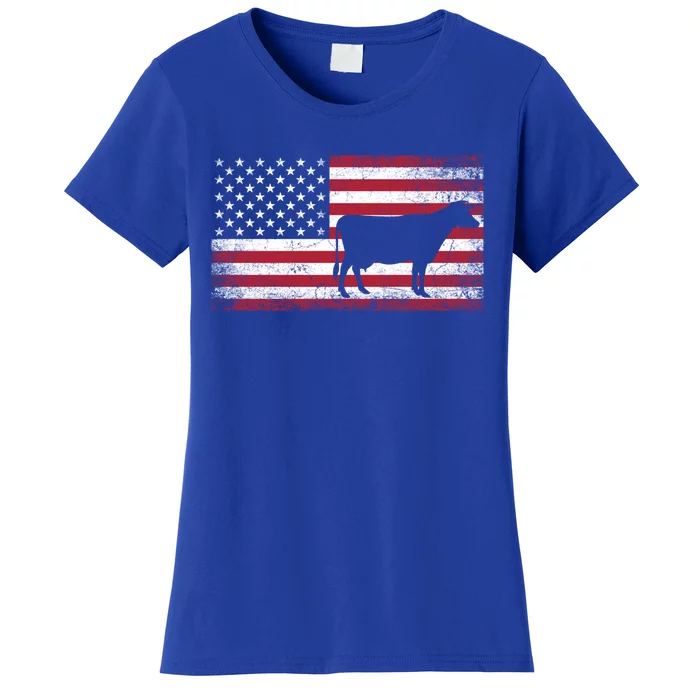 Cow Farm Farmer 4th Of July American Flag Patriotic Usa Gift Women's T-Shirt